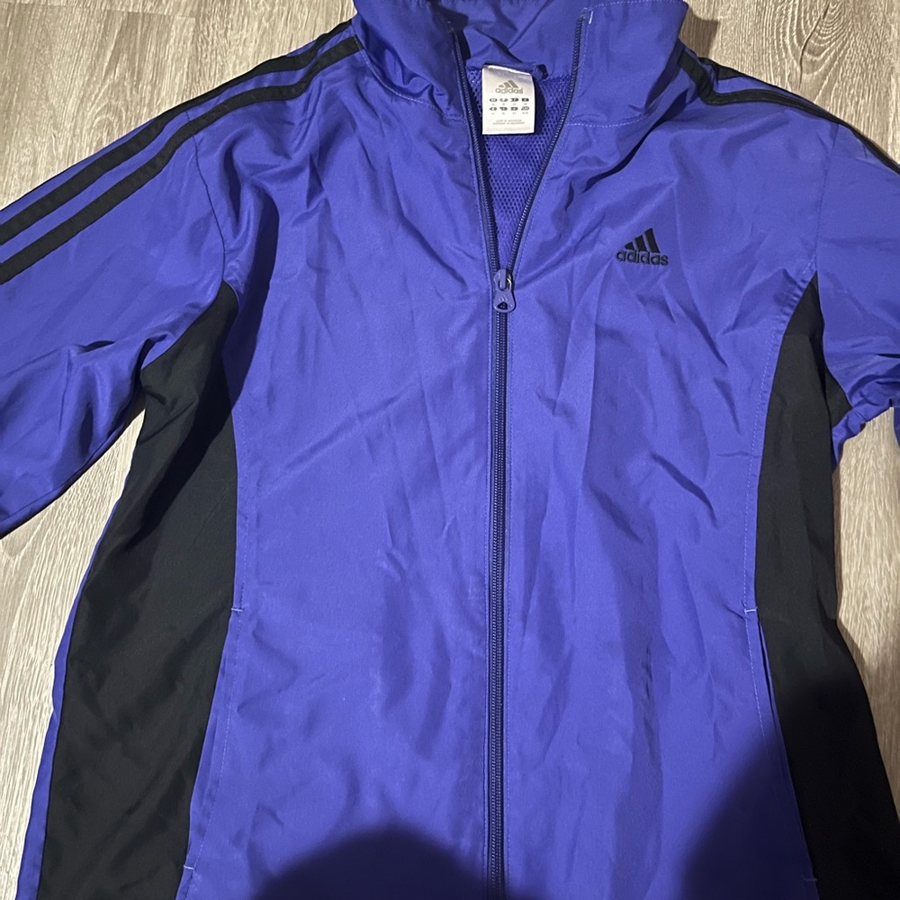 Adidas jacket purple with black strips medium women’s